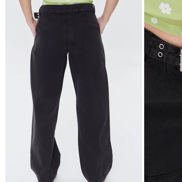 Forever 21 washed black denim belted cargo jeans size 25 goth straight leg punk - Picture 4 of 9